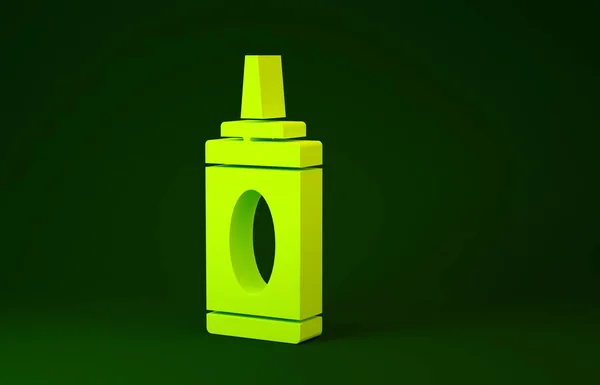 Frasco amarelo de ícone de xampu isolado no fundo verde. Conceito de minimalismo. 3D ilustração 3D render — Fotografia de Stock