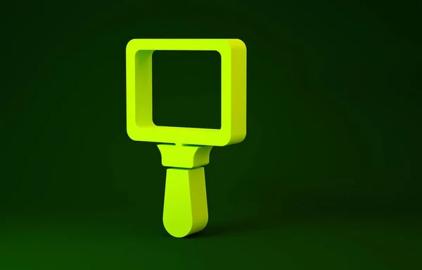 Ícone de espelho de mão amarelo isolado no fundo verde. Conceito de minimalismo. 3D ilustração 3D render — Fotografia de Stock