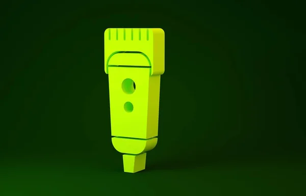 Amarillo Cortadora de pelo eléctrico o icono de la máquina de afeitar aislado sobre fondo verde. Símbolo de barbería. Concepto minimalista. 3D ilustración 3D render — Foto de Stock