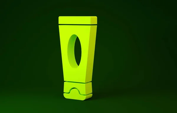 Желтый крем или лосьон косметической трубки значок изолирован на зеленом фоне. Средства по уходу за телом для мужчин. Концепция минимализма. 3D-рендеринг — стоковое фото
