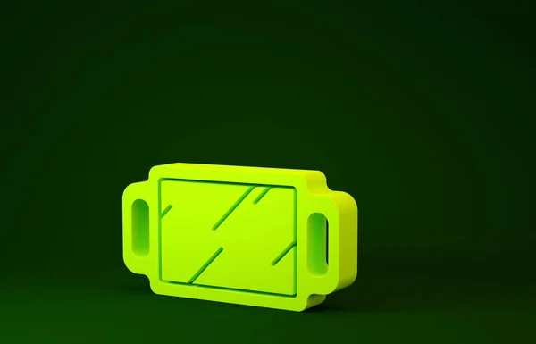 Icona specchio mano gialla isolata su sfondo verde. Concetto minimalista. Illustrazione 3d rendering 3D — Foto Stock