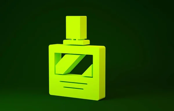 Gelbes Aftershave Symbol isoliert auf grünem Hintergrund. Kölner Sprühbild. Männliche Parfümflasche. Minimalismus-Konzept. 3D Illustration 3D Renderer — Stockfoto