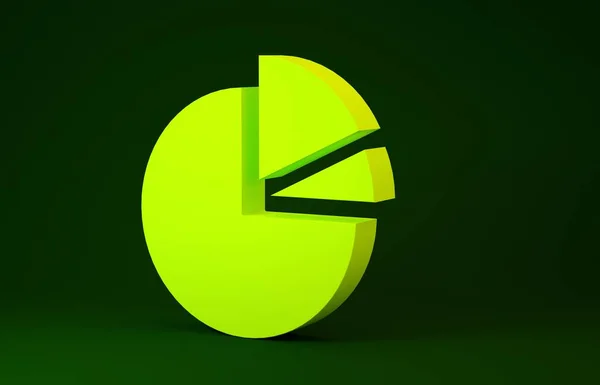 Ícone de infográfico gráfico de gráfico de torta amarela isolado em fundo verde. Diagrama gráfico sinal. Conceito de minimalismo. 3D ilustração 3D render — Fotografia de Stock