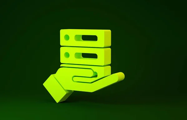 Servidor Amarelo, Dados, Ícone de hospedagem web isolado em fundo verde. Conceito de minimalismo. 3D ilustração 3D render — Fotografia de Stock