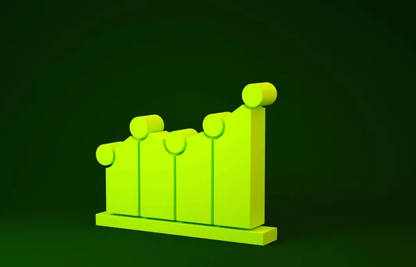 Icona infografica del grafico a torta gialla isolata su sfondo verde. Grafico grafico segno. Concetto minimalista. Illustrazione 3d rendering 3D — Foto Stock