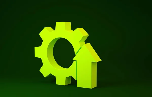 Бізнес-ікона Yellow Arrow, що розвивається, ізольована на зеленому тлі. Ікона продукції. Концепція мінімалізму. 3D-рендеринг — стокове фото