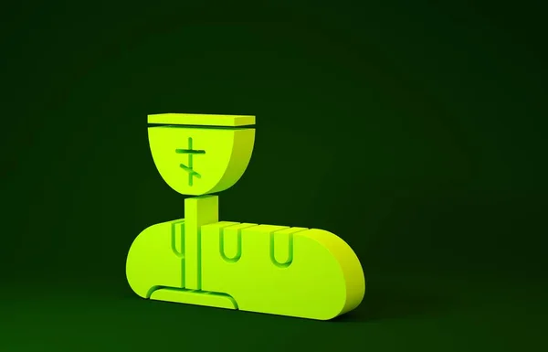 Sárga Első áldozás szimbólumok egy szép meghívó ikon elszigetelt zöld alapon. Minimalizmus koncepció. 3d illusztráció 3D render — Stock Fotó