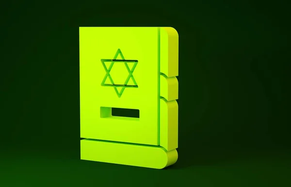 Gul judisk torah bok ikon isolerad på grön bakgrund. På omslaget till Bibeln är bilden av Davids stjärna. Minimalistiskt koncept. 3D-återgivning för 3D — Stockfoto