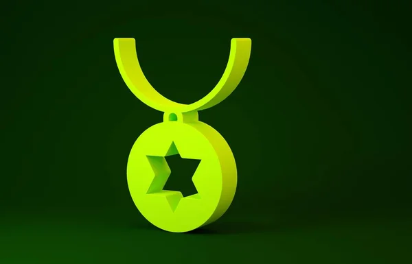 Gul stjärna David halsband på kedja ikon isolerad på grön bakgrund. Judisk religion. Israels symbol. Smycken och tillbehör. Minimalistiskt koncept. 3D-återgivning för 3D — Stockfoto