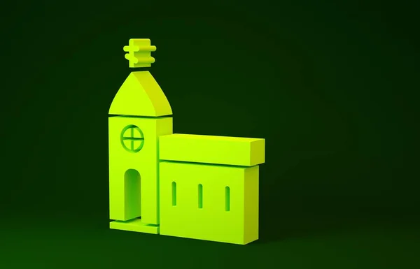 Yellow Church building icon isolated on green background. Christian Church. Religion of church. Minimalism concept. 3d illustration 3D render