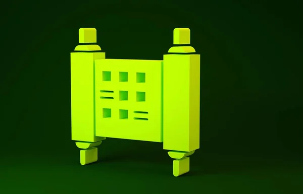 Decreto Giallo, carta, pergamena, icona di scorrimento isolato su sfondo verde. Pergamena cinese. Concetto minimalista. Illustrazione 3d rendering 3D — Foto Stock