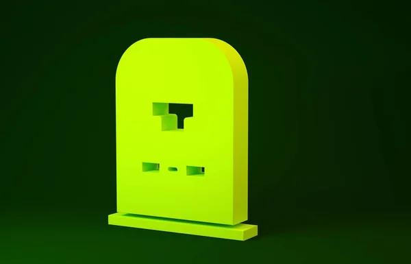 Pedra tumular amarela com RIP escrito nele ícone isolado no fundo verde. Ícone de túmulo. Conceito de minimalismo. 3D ilustração 3D render — Fotografia de Stock