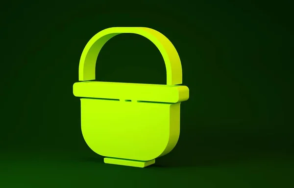 Amarelo Camping pote ícone isolado no fundo verde. Ferva ou guisado símbolo de comida. Conceito de minimalismo. 3D ilustração 3D render — Fotografia de Stock