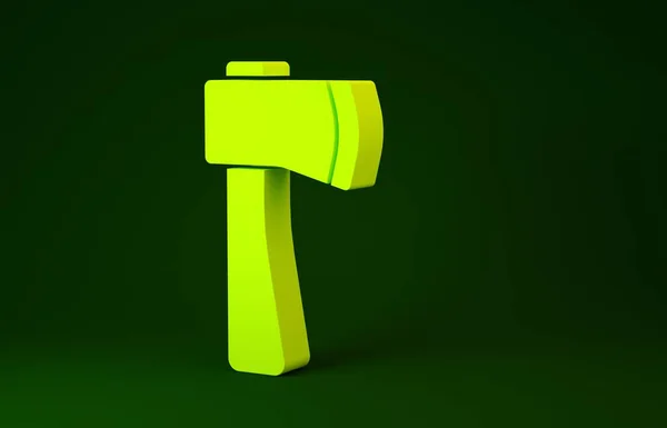 Icono de hacha de madera amarilla aislado sobre fondo verde. Hacha de leñador. Concepto minimalista. 3D ilustración 3D render — Foto de Stock