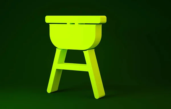 Ikon grill barbekyu kuning diisolasi pada latar belakang hijau. Pesta panggangan BBQ. Konsep minimalisme. Tampilan 3D ilustrasi 3d — Stok Foto