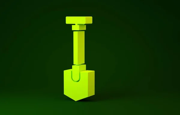 Gele schop pictogram geïsoleerd op groene achtergrond. Tuingereedschap. Gereedschap voor tuinbouw, landbouw, landbouw. Minimalisme concept. 3d illustratie 3D renderen — Stockfoto