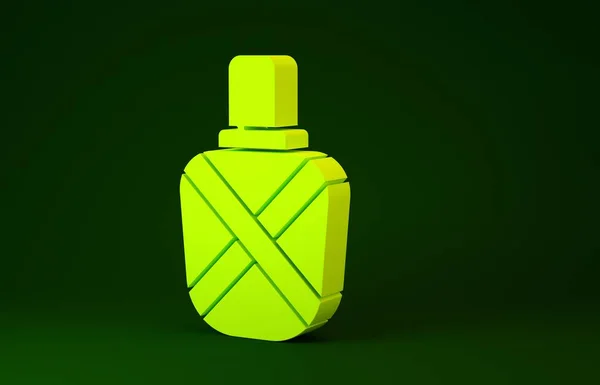 Жовта піктограма пляшки з водою, ізольована на зеленому фоні. Іконка туристичної колби. Джар використання води в кампанії. Концепція мінімалізму. 3D ілюстрація 3D рендеринга — стокове фото