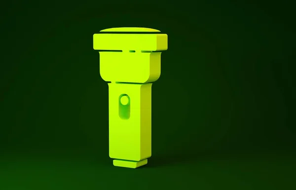 Icono de linterna amarilla aislado sobre fondo verde. Concepto minimalista. 3D ilustración 3D render — Foto de Stock