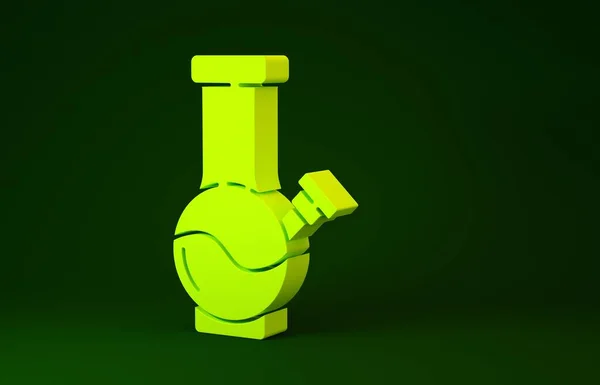 Yellow Glass bong for smoking marijuana or cannabis icon isolated on green background. Minimalism concept. 3d illustration 3D render — Stock Photo, Image