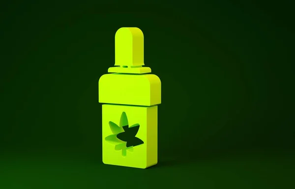 Gelbes medizinisches Marihuana oder Cannabisblatt Olivenöl Tropfen Symbol isoliert auf grünem Hintergrund. Cannabis-Extrakt. Hanf-Symbol. Minimalismus-Konzept. 3D Illustration 3D Renderer — Stockfoto