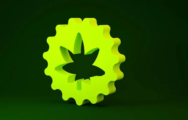 Yellow Medical marijuana ou ícone de folha de cannabis isolado no fundo verde. Símbolo de cânhamo. Conceito de minimalismo. 3D ilustração 3D render — Fotografia de Stock