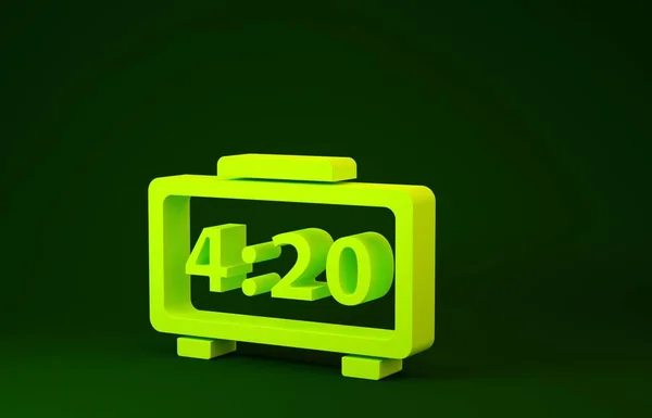 Yellow Digital alarm clock icon isolated on green background. Electronic watch alarm clock. Time icon. Minimalism concept. 3d illustration 3D render