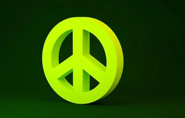 Icono de Paz Amarilla aislado sobre fondo verde. Símbolo hippie de paz. Concepto minimalista. 3D ilustración 3D render —  Fotos de Stock