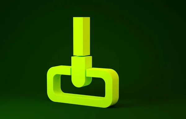 緑色の背景に黄色のモップアイコンが隔離されています。清掃サービスのコンセプト。最小限の概念。3Dイラスト3Dレンダリング — ストック写真