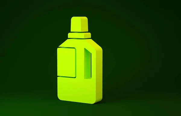 Ícone amaciador de tecido amarelo isolado no fundo verde. Detergente líquido, condicionador, agente de limpeza, lixívia. Conceito de minimalismo. 3D ilustração 3D render — Fotografia de Stock