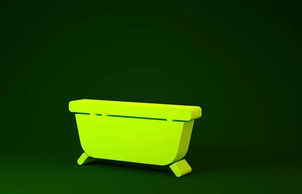 Yellow Bathtub icon isolated on green background. Minimalism concept. 3d illustration 3D render — Stock Photo, Image