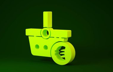 Yeşil arka planda izole edilmiş sarı alışveriş sepeti ve avro sembolü. İnternetten satın alma konsepti. Teslimat servisi. Alışveriş arabası. Minimalizm kavramı. 3d illüstrasyon 3B canlandırma