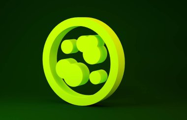 Yeşil zemin üzerinde bakteri simgesi olan sarı petri kabı. Minimalizm kavramı. 3d illüstrasyon 3B canlandırma