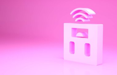 Pembe Akıllı banyo terazisi ikonu pembe arka planda izole edilmiş. Ağırlık ölçüm aletleri. İnternet kavramının kablosuz bağlantısı. Minimalizm kavramı. 3d illüstrasyon 3B canlandırma