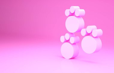 Pembe Paw yazdırma simgesi pembe arkaplanda izole edilmiş. Köpek ya da kedi pençesi izi. Hayvan izleri. Minimalizm kavramı. 3d illüstrasyon 3B canlandırma