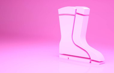 Pembe balıkçı botları ikonu pembe arka planda izole edilmiş. Su geçirmez lastik bot. Yağmurlu hava, balıkçılık, avcılık, bahçe işleri için çizme. Minimalizm kavramı. 3d illüstrasyon 3B canlandırma