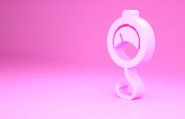 Pembe yay ölçekli simge pembe arkaplanda izole edilmiş. Tartı için denge. Ağırlığın belirlenmesi. Minimalizm kavramı. 3d illüstrasyon 3B canlandırma