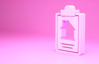 Pembe Ev kontrat ikonu pembe arka planda izole edilmiş. Sözleşme oluşturma hizmeti, belge oluşumu, başvuru formu bileşimi. Minimalizm kavramı. 3d illüstrasyon 3B canlandırma