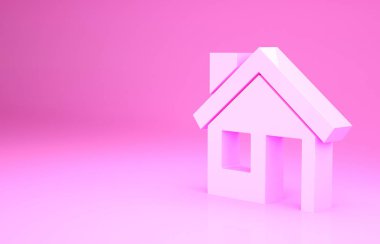 Pembe Ev simgesi pembe arka planda izole edilmiş. Ev sembolü. Minimalizm kavramı. 3d illüstrasyon 3B canlandırma