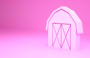 Pembe Çiftlik Evi ikonu pembe arka planda izole edilmiş. Minimalizm kavramı. 3d illüstrasyon 3B canlandırma