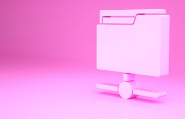 Pembe FTP dizin simgesi pembe arkaplanda izole edildi. Yazılım güncellemesi, transfer protokolü, yönlendirici, takım çalışması aracı yönetimi, kopyalama süreci, bilgi. Minimalizm kavramı. 3d illüstrasyon 3B canlandırma