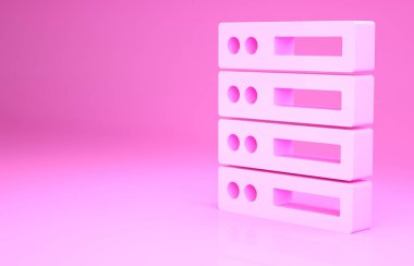 Pembe Sunucu, Data, Pembe arka planda izole edilmiş Web sunucu simgesi. Minimalizm kavramı. 3d illüstrasyon 3B canlandırma