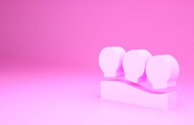 Pembe süpürge kutuları pembe arka planda izole edilmiş. Yüz ve vücut için masaj kavanozları. Tıbbi antidepresan bardaklar. Minimalizm kavramı. 3d illüstrasyon 3B canlandırma