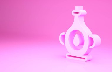 Pembe yağ şişesi ikonu pembe arka planda izole edilmiş. Minimalizm kavramı. 3d illüstrasyon 3B canlandırma