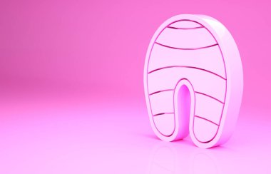 Pembe balıklı biftek ikonu pembe arka planda izole edilmiş. Minimalizm kavramı. 3d illüstrasyon 3B canlandırma