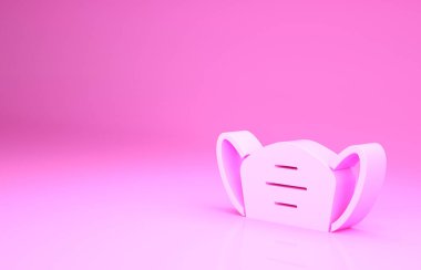 Pembe tıbbi koruyucu maske ikonu pembe arka planda izole edilmiş. Minimalizm kavramı. 3d illüstrasyon 3B canlandırma