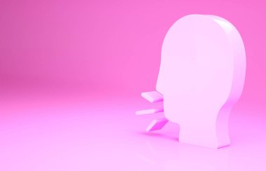Pembe Adam 'ın öksürük ikonu pembe arka planda izole edilmiş. Viral enfeksiyon, grip, grip, soğuk algınlığı semptomları. Tüberküloz, kabakulak, boğmaca. Minimalizm kavramı. 3d illüstrasyon 3B canlandırma.