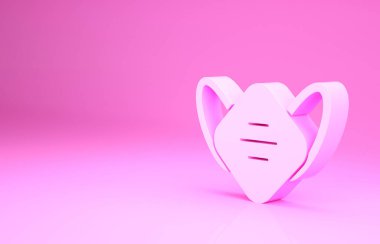 Pembe tıbbi koruyucu maske ikonu pembe arka planda izole edilmiş. Minimalizm kavramı. 3d illüstrasyon 3B canlandırma