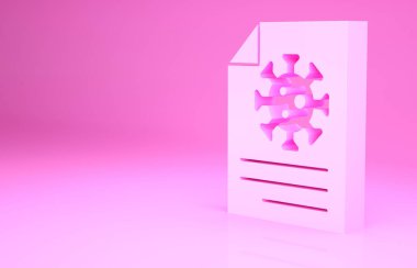 Pembe tıbbi panoda pembe arka planda kan testi ikonu var. Klinik kayıtları, tıbbi kontrol raporları. Minimalizm kavramı. 3d illüstrasyon 3B canlandırma