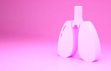 Pembe Ciğerler simgesi pembe arka planda izole edilmiş. Minimalizm kavramı. 3d illüstrasyon 3B canlandırma