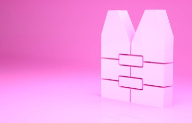 Pembe Hayat ceketi ikonu pembe arka planda izole edilmiş. Can yeleği ikonu. Olağanüstü bir spor. Spor malzemeleri. Minimalizm kavramı. 3d illüstrasyon 3B canlandırma